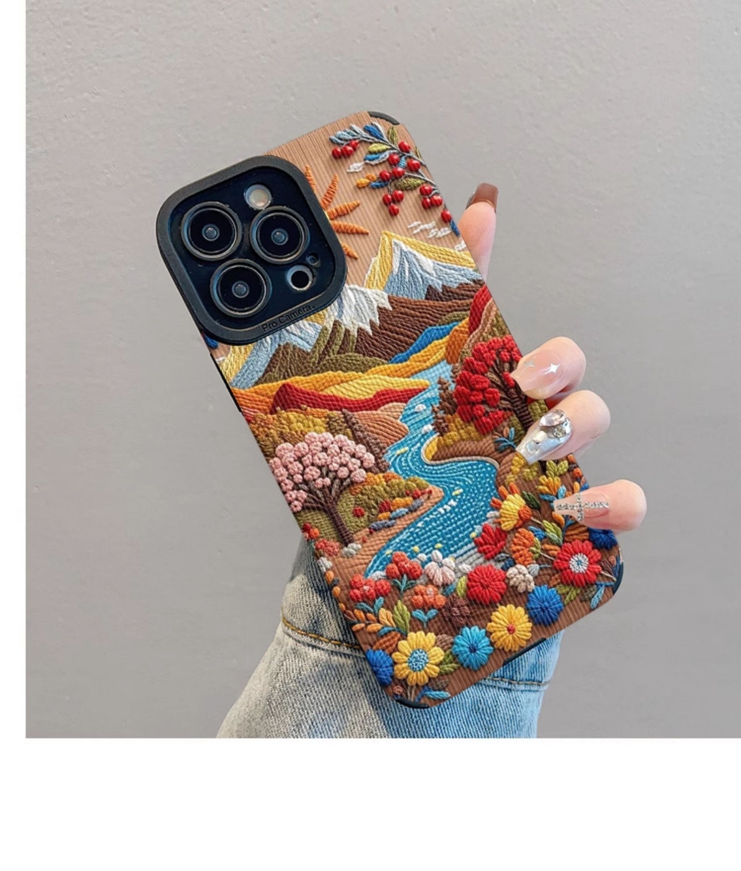 M72904-Applicable Apple Phone Case - Leather Grain Oil Painting Graffiti Flowers