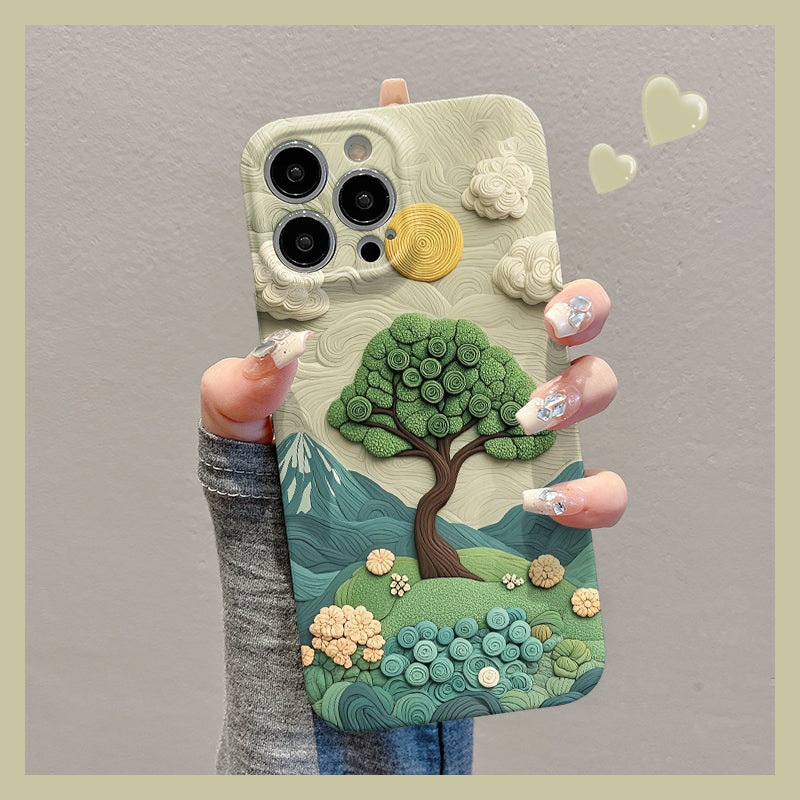 M72902-Applicable Apple Phone Case - Leather Grain Oil Painting Graffiti Flowers
