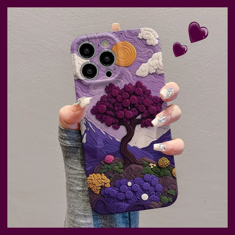 M72902-Applicable Apple Phone Case - Leather Grain Oil Painting Graffiti Flowers