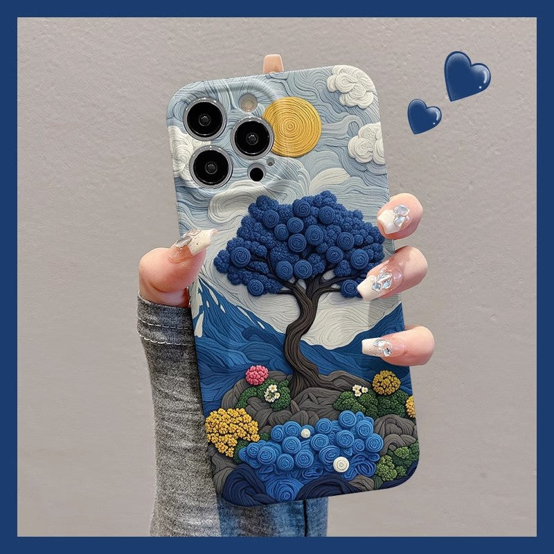 M72902-Applicable Apple Phone Case - Leather Grain Oil Painting Graffiti Flowers