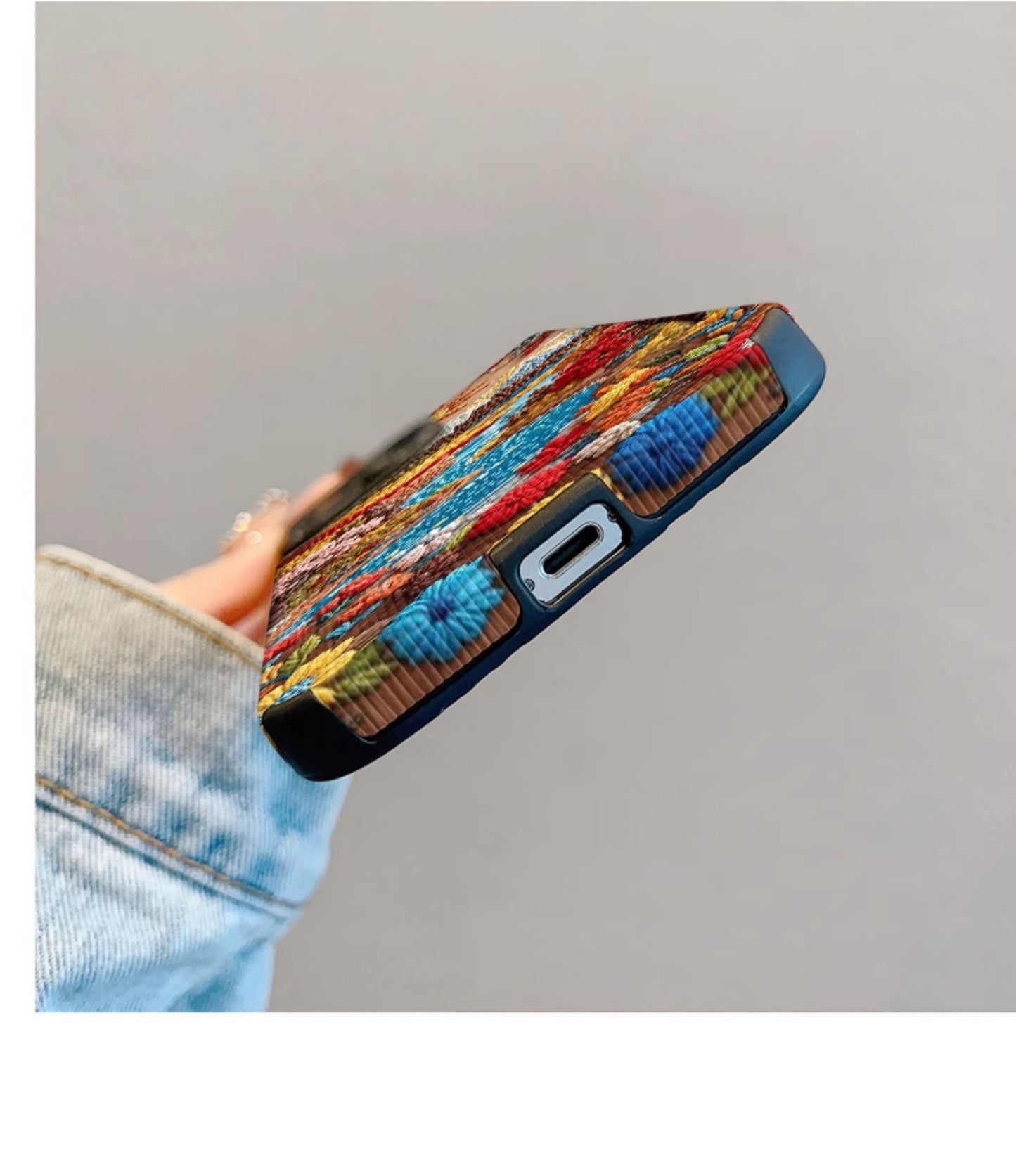 M72904-Applicable Apple Phone Case - Leather Grain Oil Painting Graffiti Flowers