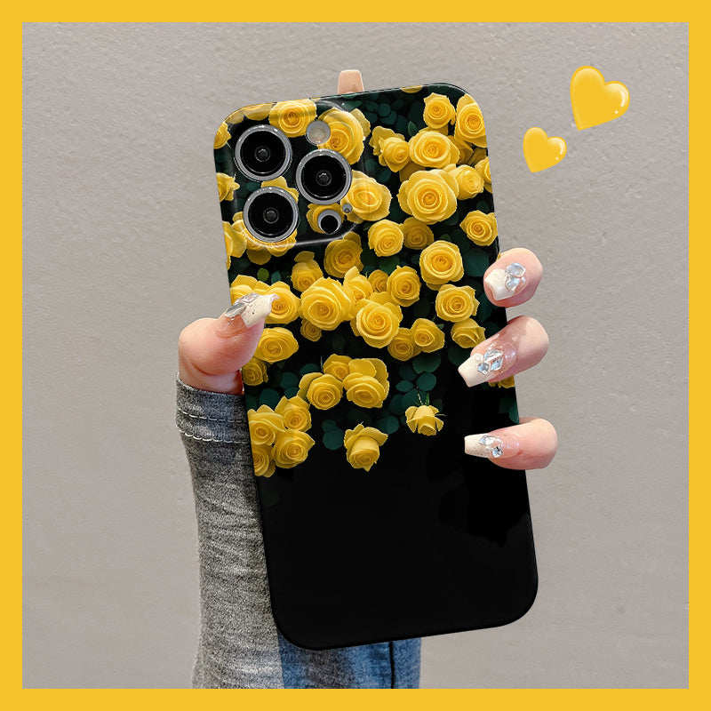 M72907-Applicable Apple Phone Case - Leather Grain Oil Painting Graffiti Flowers