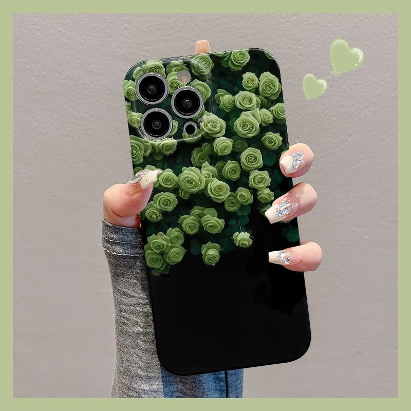 M72907-Applicable Apple Phone Case - Leather Grain Oil Painting Graffiti Flowers