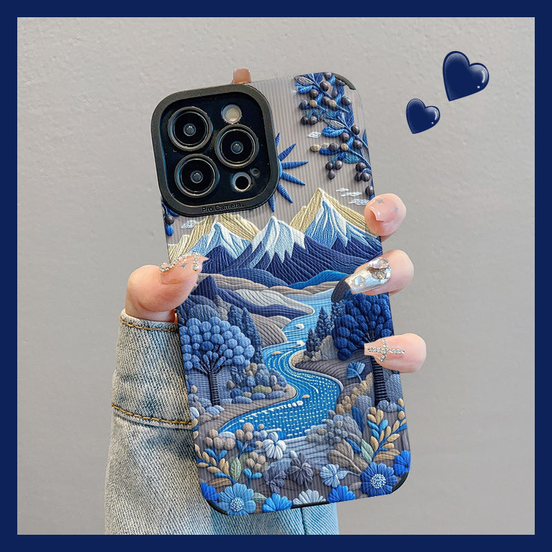 M72904-Applicable Apple Phone Case - Leather Grain Oil Painting Graffiti Flowers