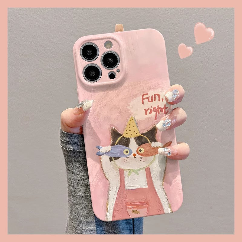 M72903-Applicable Apple Phone Case - Leather Grain Oil Painting Graffiti Flowers