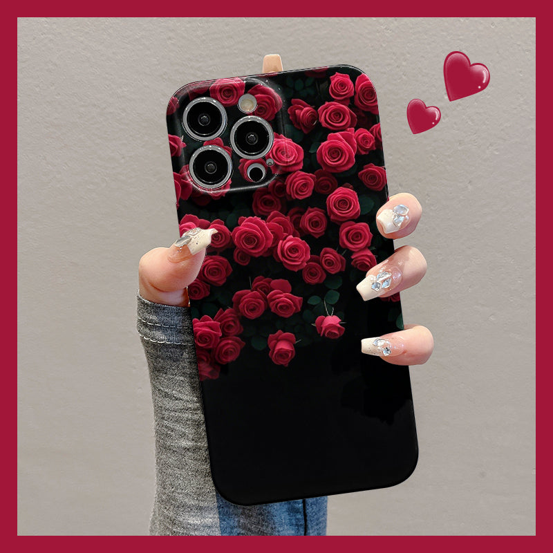 M72907-Applicable Apple Phone Case - Leather Grain Oil Painting Graffiti Flowers