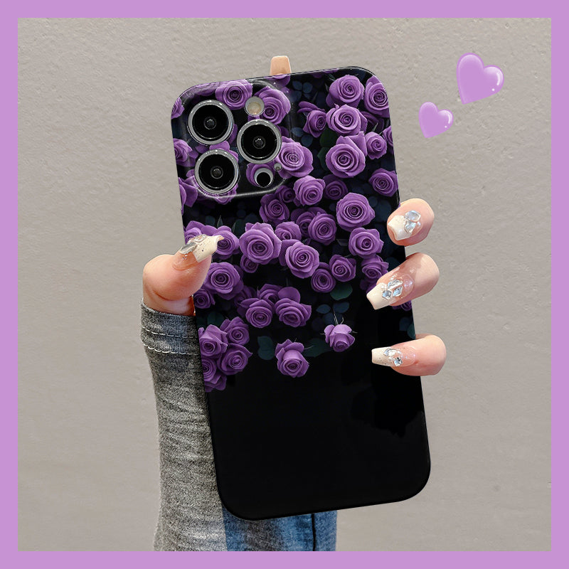 M72907-Applicable Apple Phone Case - Leather Grain Oil Painting Graffiti Flowers