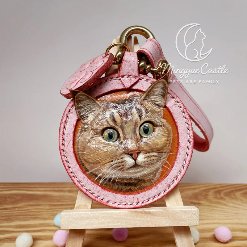 Custom Hand-Carved Leather Pet Portrait Keychain – Personalized Pet Memorial Gift
