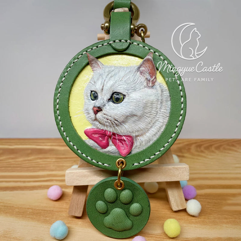Custom Hand-Carved Leather Pet Portrait Keychain – Personalized Pet Memorial Gift