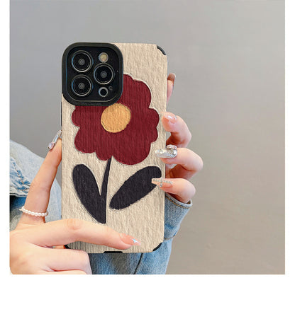 M72901-Applicable Apple Phone Case - Leather Grain Oil Painting Graffiti Flowers