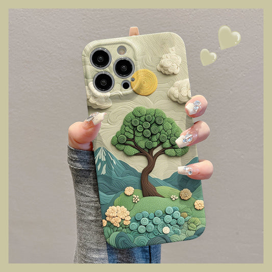 M72902-Applicable Apple Phone Case - Leather Grain Oil Painting Graffiti Flowers