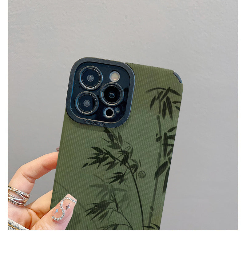 M72908-Applicable Apple Phone Case - Leather Grain Oil Painting Graffiti Flowers