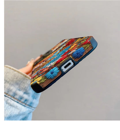 M72904-Applicable Apple Phone Case - Leather Grain Oil Painting Graffiti Flowers