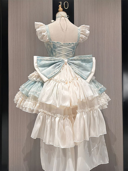 F72122 Fresh Green Smudged Ballet Style Girl Birthday Date Cake Dress Lolita Dress Lolita