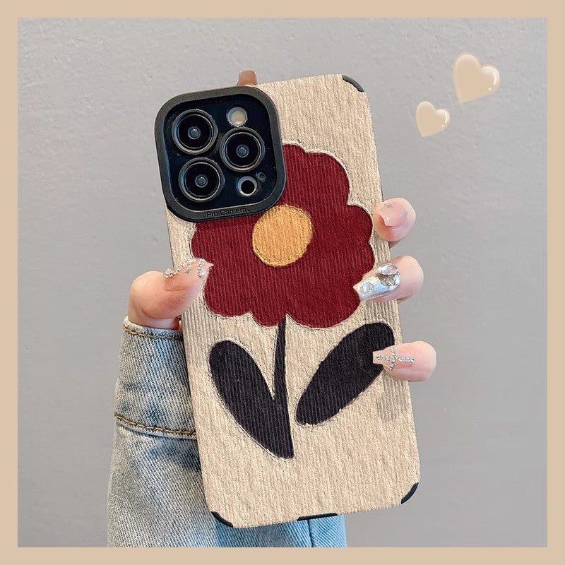 M72901-Applicable Apple Phone Case - Leather Grain Oil Painting Graffiti Flowers