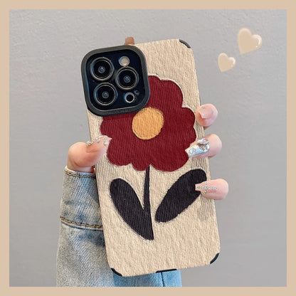 M72901-Applicable Apple Phone Case - Leather Grain Oil Painting Graffiti Flowers