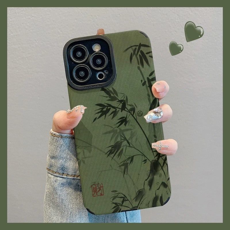 M72908-Applicable Apple Phone Case - Leather Grain Oil Painting Graffiti Flowers