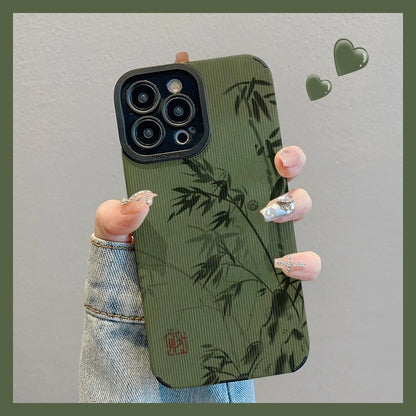 M72908-Applicable Apple Phone Case - Leather Grain Oil Painting Graffiti Flowers