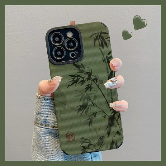 M72908-Applicable Apple Phone Case - Leather Grain Oil Painting Graffiti Flowers