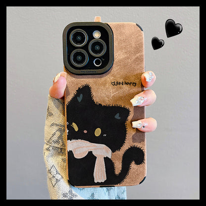 M72906-Applicable Apple Phone Case - Leather Grain Oil Painting Graffiti Flowers