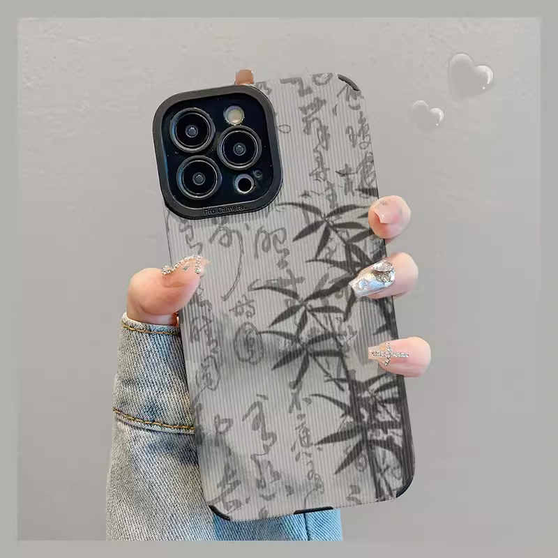 M72908-Applicable Apple Phone Case - Leather Grain Oil Painting Graffiti Flowers