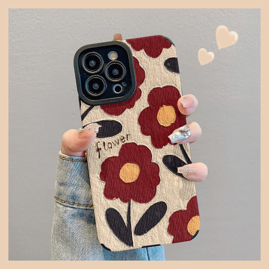 M72901-Applicable Apple Phone Case - Leather Grain Oil Painting Graffiti Flowers