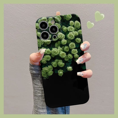 M72907-Applicable Apple Phone Case - Leather Grain Oil Painting Graffiti Flowers