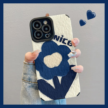 M72901-Applicable Apple Phone Case - Leather Grain Oil Painting Graffiti Flowers