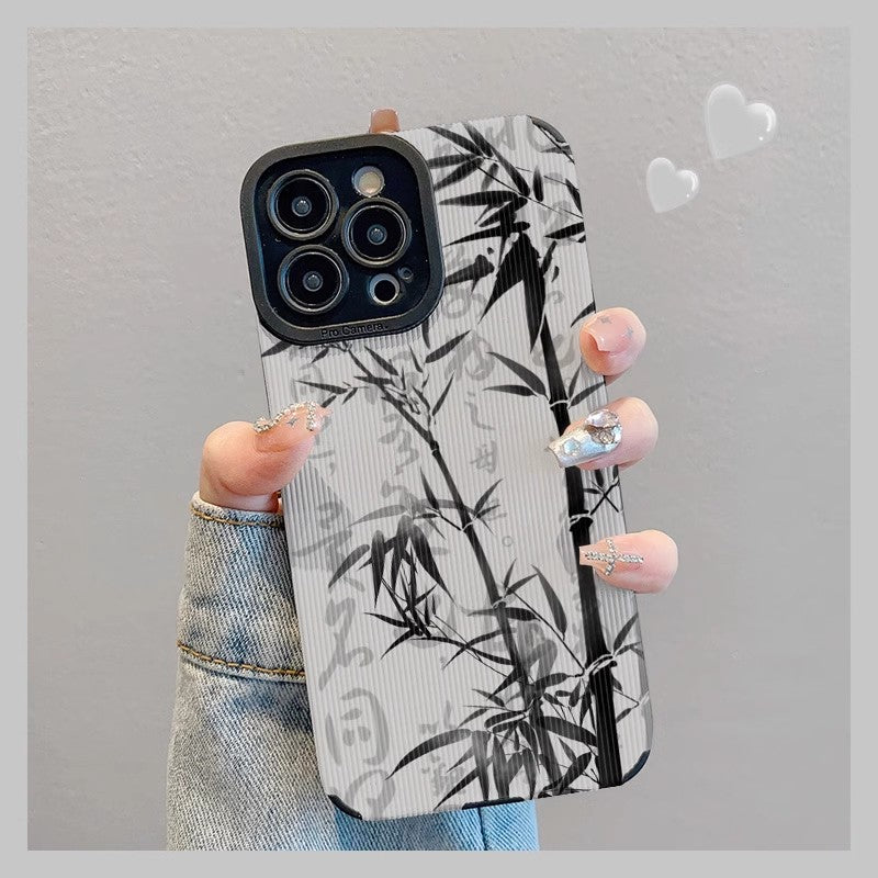 M72908-Applicable Apple Phone Case - Leather Grain Oil Painting Graffiti Flowers