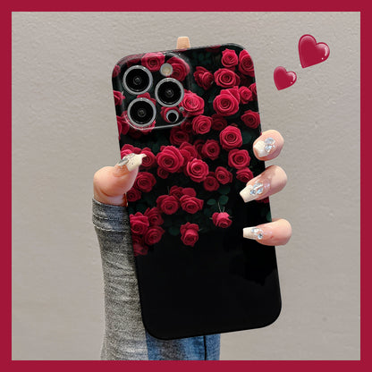 M72907-Applicable Apple Phone Case - Leather Grain Oil Painting Graffiti Flowers