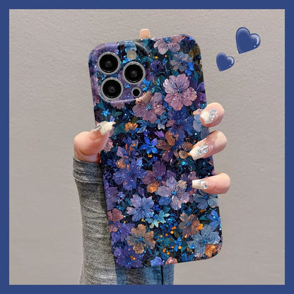 M72905-Applicable Apple Phone Case - Leather Grain Oil Painting Graffiti Flowers