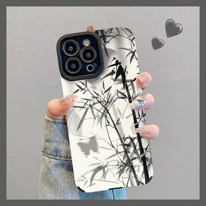 M72908-Applicable Apple Phone Case - Leather Grain Oil Painting Graffiti Flowers
