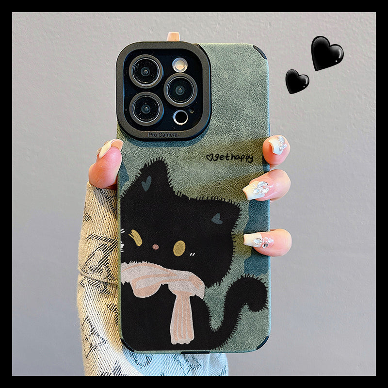 M72906-Applicable Apple Phone Case - Leather Grain Oil Painting Graffiti Flowers