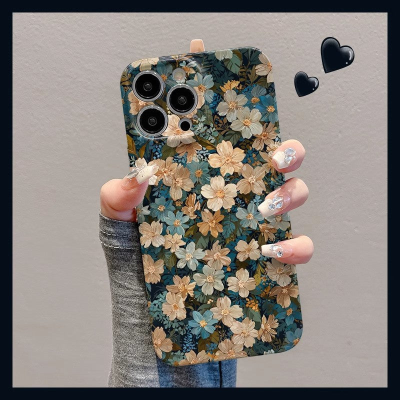 M72905-Applicable Apple Phone Case - Leather Grain Oil Painting Graffiti Flowers