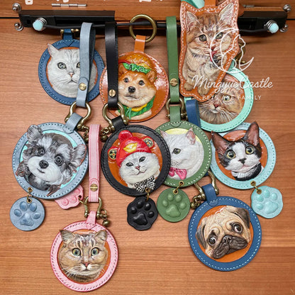 Custom Hand-Carved Leather Pet Portrait Keychain – Personalized Pet Memorial Gift